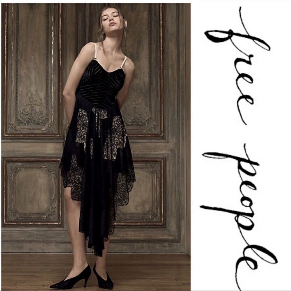 Free People strapless black lace mini dress - Picture 1 of 8